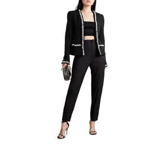 BALMAIN Embellished tulle trimmed wool and cotton blazer